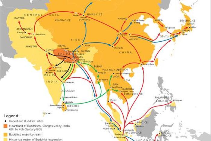 佛教的传播路线示意图 佛教的传播路径图