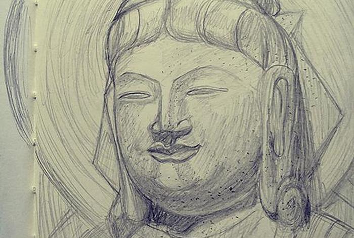 龙门石窟佛像简笔画 - 龙门石窟佛像素描