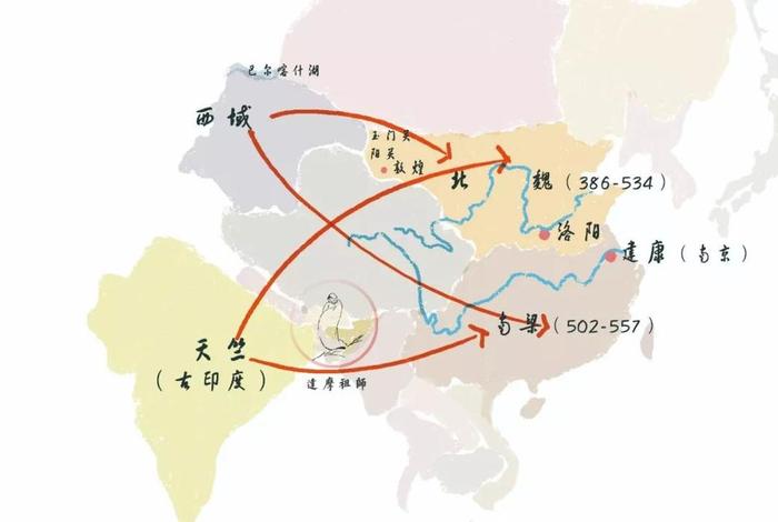 佛教传播路线图初中，佛教传播的三大路线地图