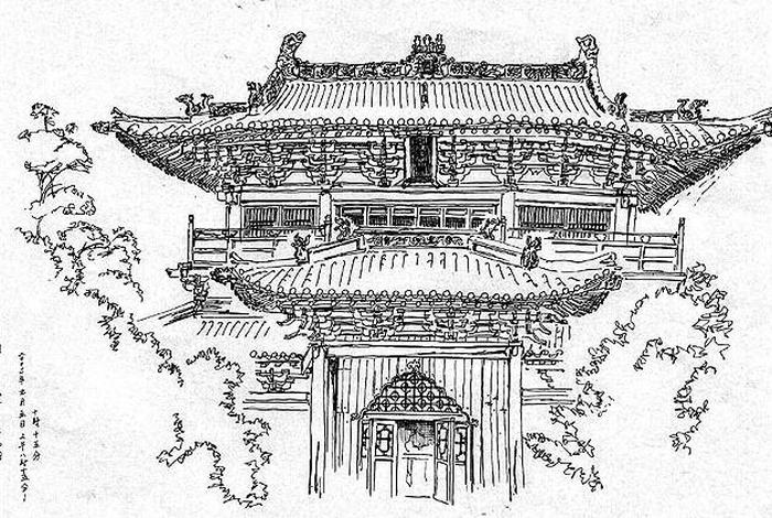 佛教建筑速写；佛寺速写