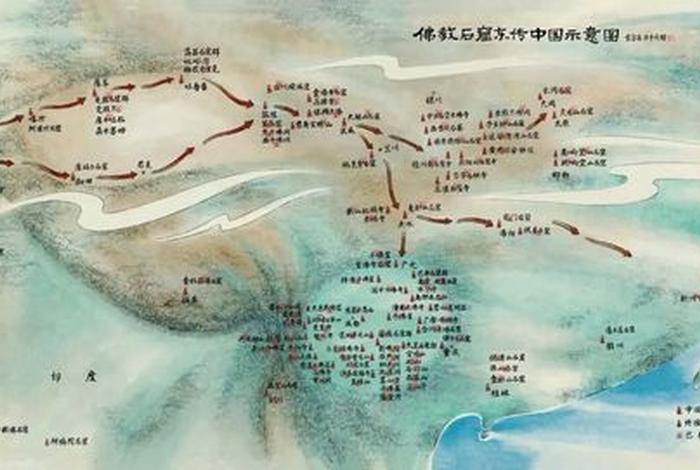 佛教石窟物理知识大全书图片；佛教石窟东传示意图