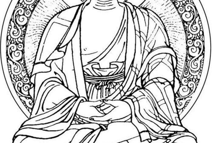 佛教白描线稿，佛像白描