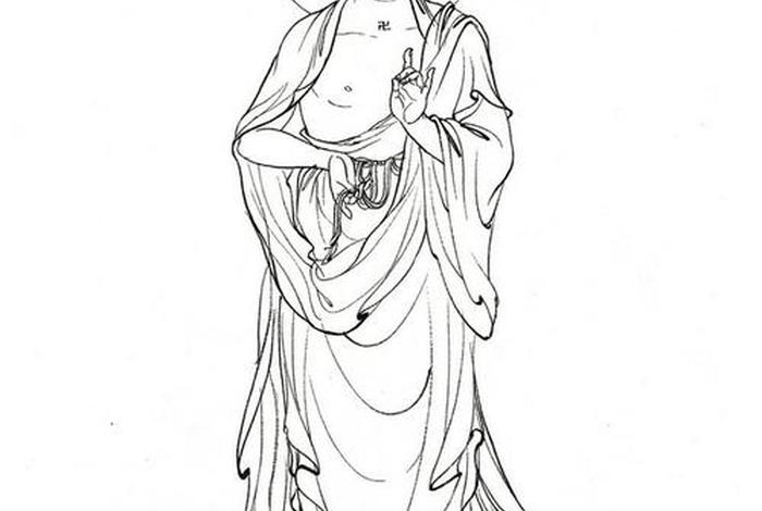 中国画白描佛教人物；佛祖白描画像