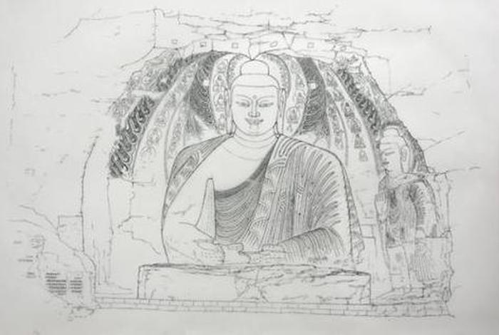 龙门石窟佛像简笔画 - 龙门石窟佛像素描