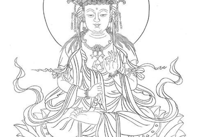 佛教白描线稿，佛像白描