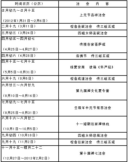 「佛教」湖北黄梅四祖寺壬辰年法务活动安排