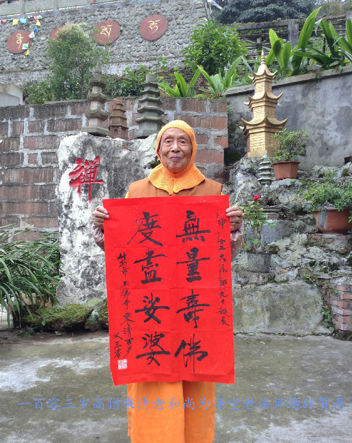 「佛教」四川一百零三岁高僧、能海上师传人乘清长老为老法师九十寿诞题辞