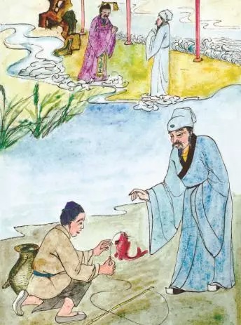 「佛教」放生鲤鱼，梦见龙王邀请他到龙宫中，对他说：因救龙子一命，增延福寿十二年