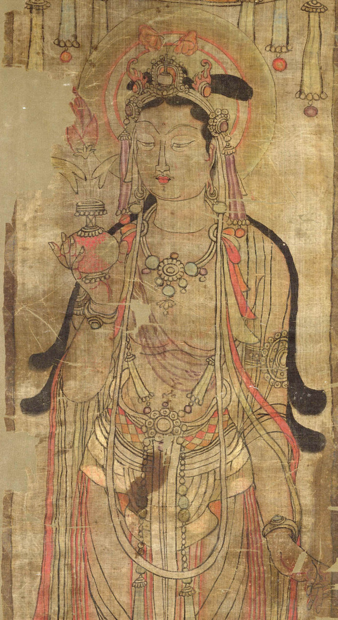 「大势至菩萨」恭祝大势至菩萨圣诞 唐代遗画 大势至菩萨立像 赏析
