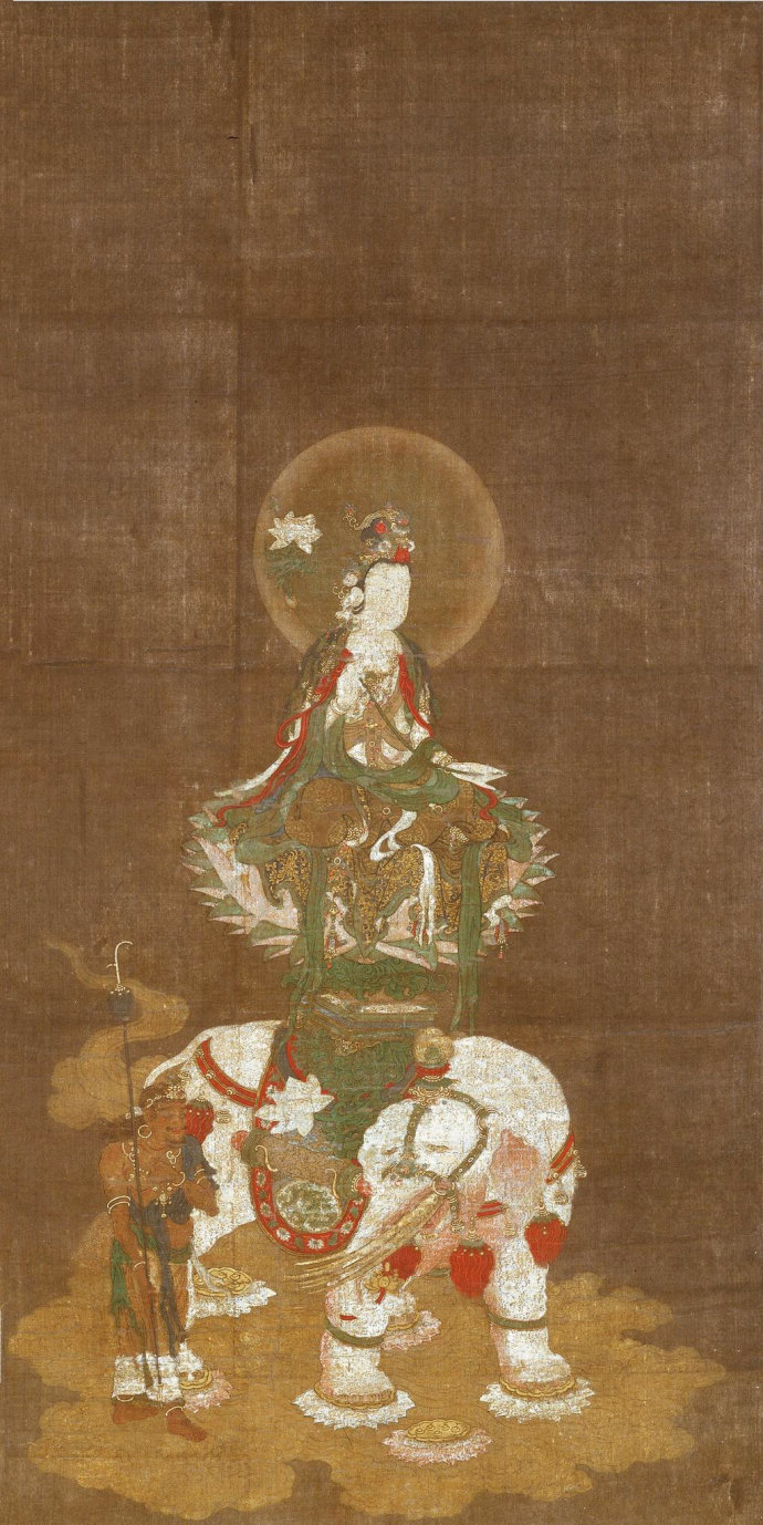 「文化」十四世纪大型精美佛画：释迦三尊（华严三圣）赏析