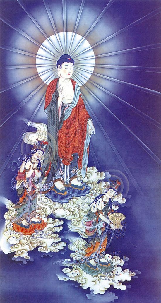「佛教」寺僧一百多人为其念佛，他说：“佛来了！”端坐合掌而逝