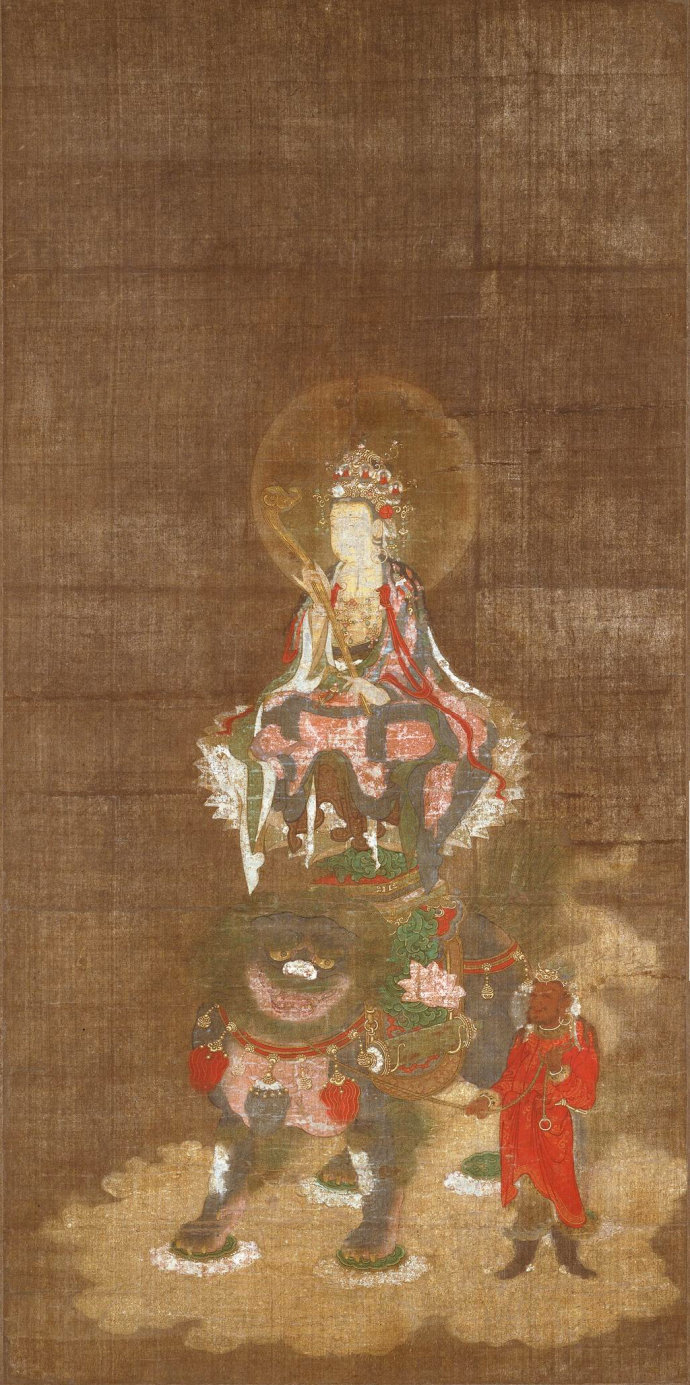 「文化」十四世纪大型精美佛画：释迦三尊（华严三圣）赏析