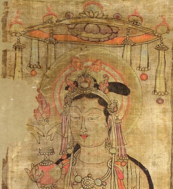 「大势至菩萨」恭祝大势至菩萨圣诞 唐代遗画 大势至菩萨立像 赏析